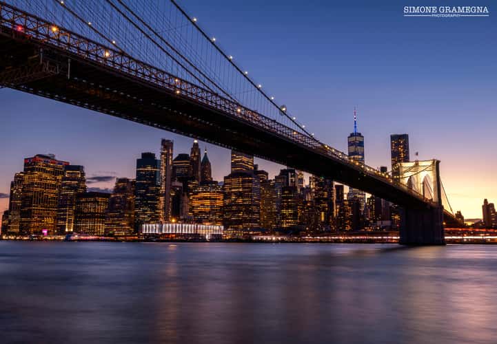 Brooklyn Bridge skyline from Pebble Beach, New York City
