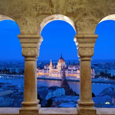 Budapest Parliament from Fishermans Bastion, Hungary