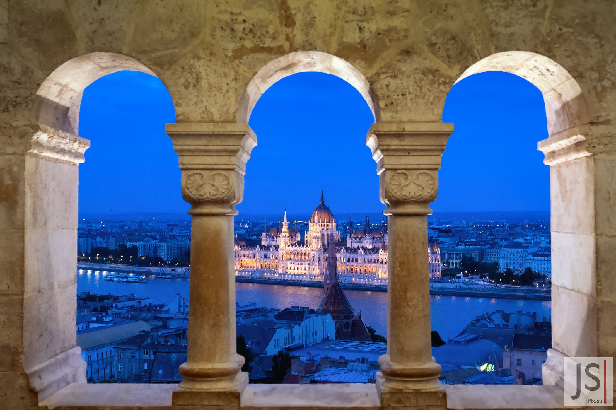 Budapest Parliament from Fishermans Bastion, Hungary