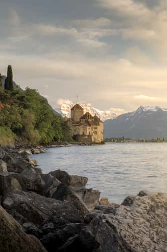 Chillon Castle (Château de Chillon) from nearby north bank