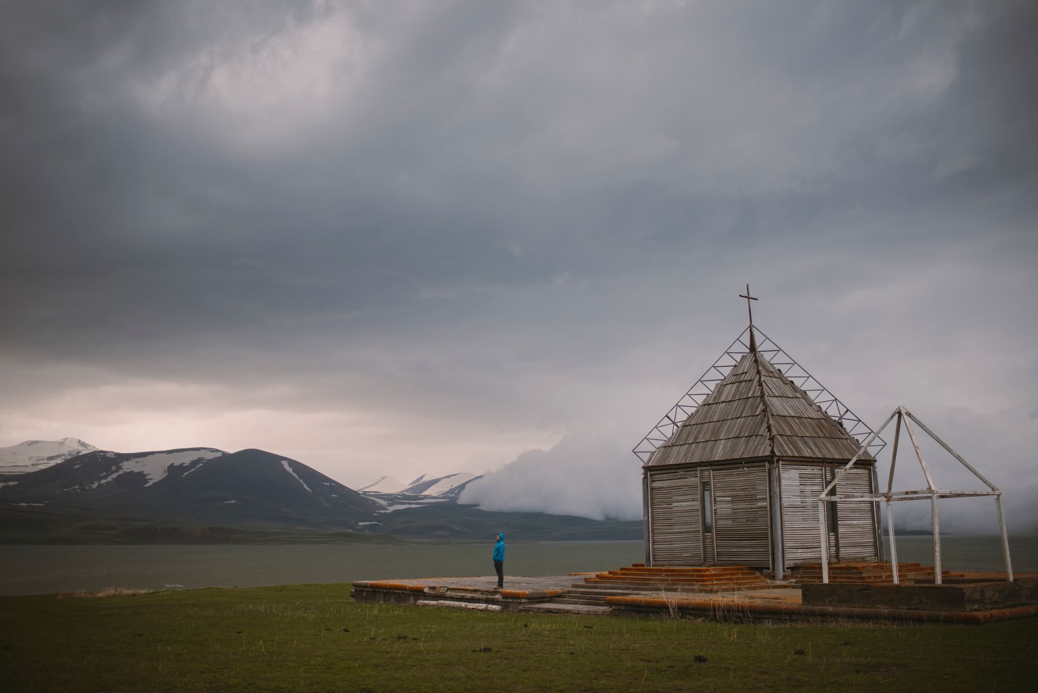 Monument at Paravani Lake, Poka, Samtskhe-Javakheti Region, Georgia