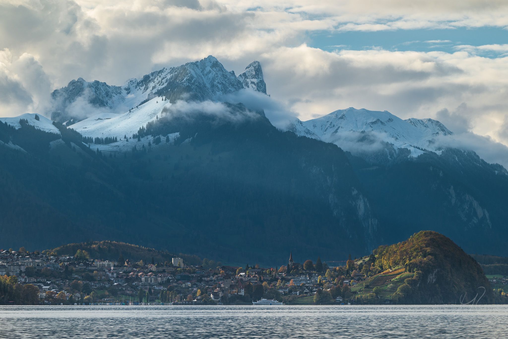Spiez from across Lake Thun, Switzerland