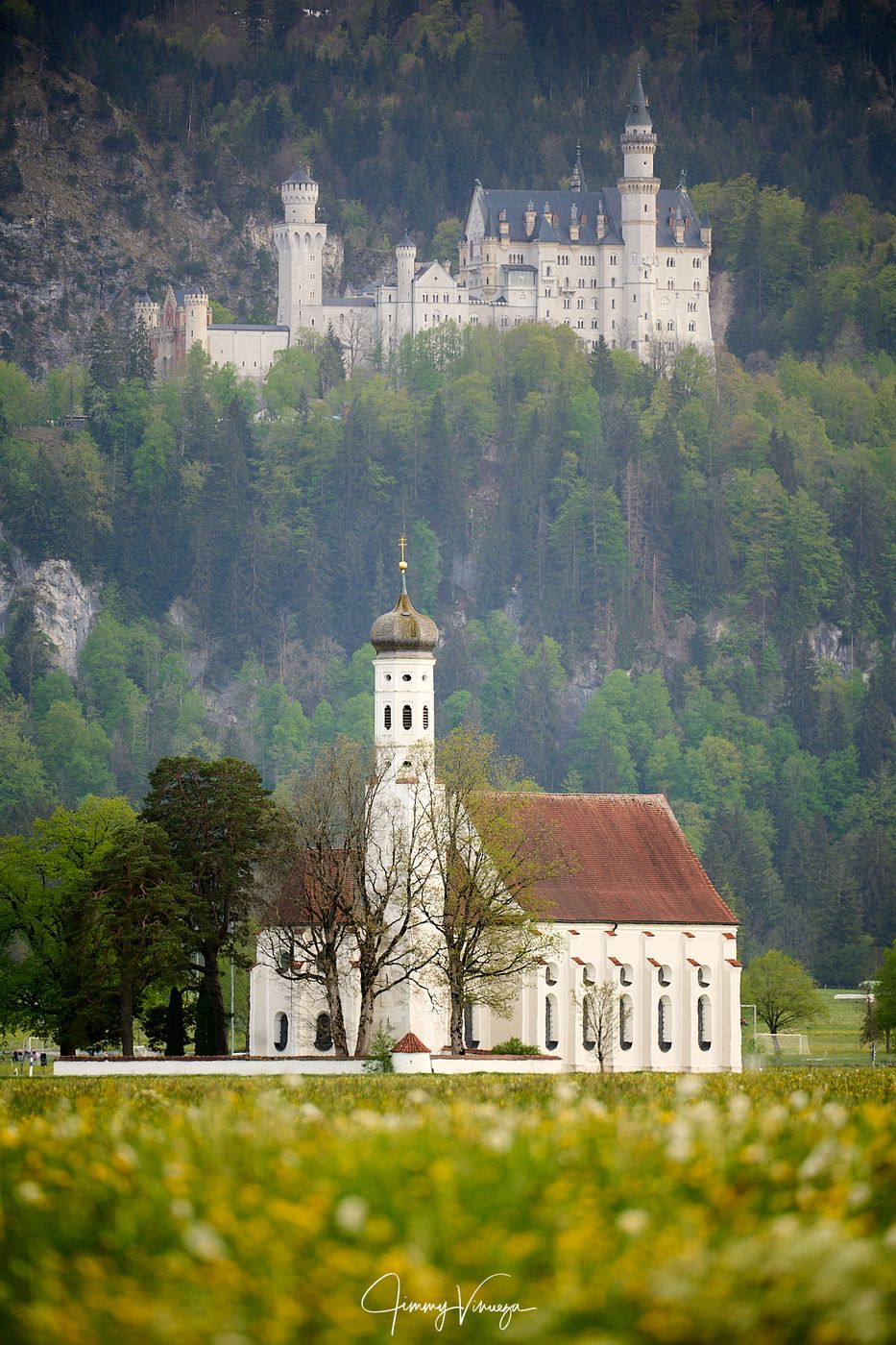 St. Coloman Church with Neuschwanstein, Bavaria, Germany