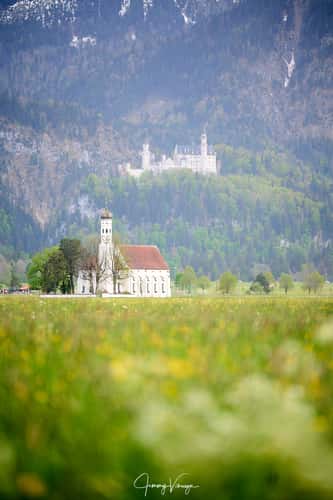 St. Coloman Church with Neuschwanstein, Bavaria