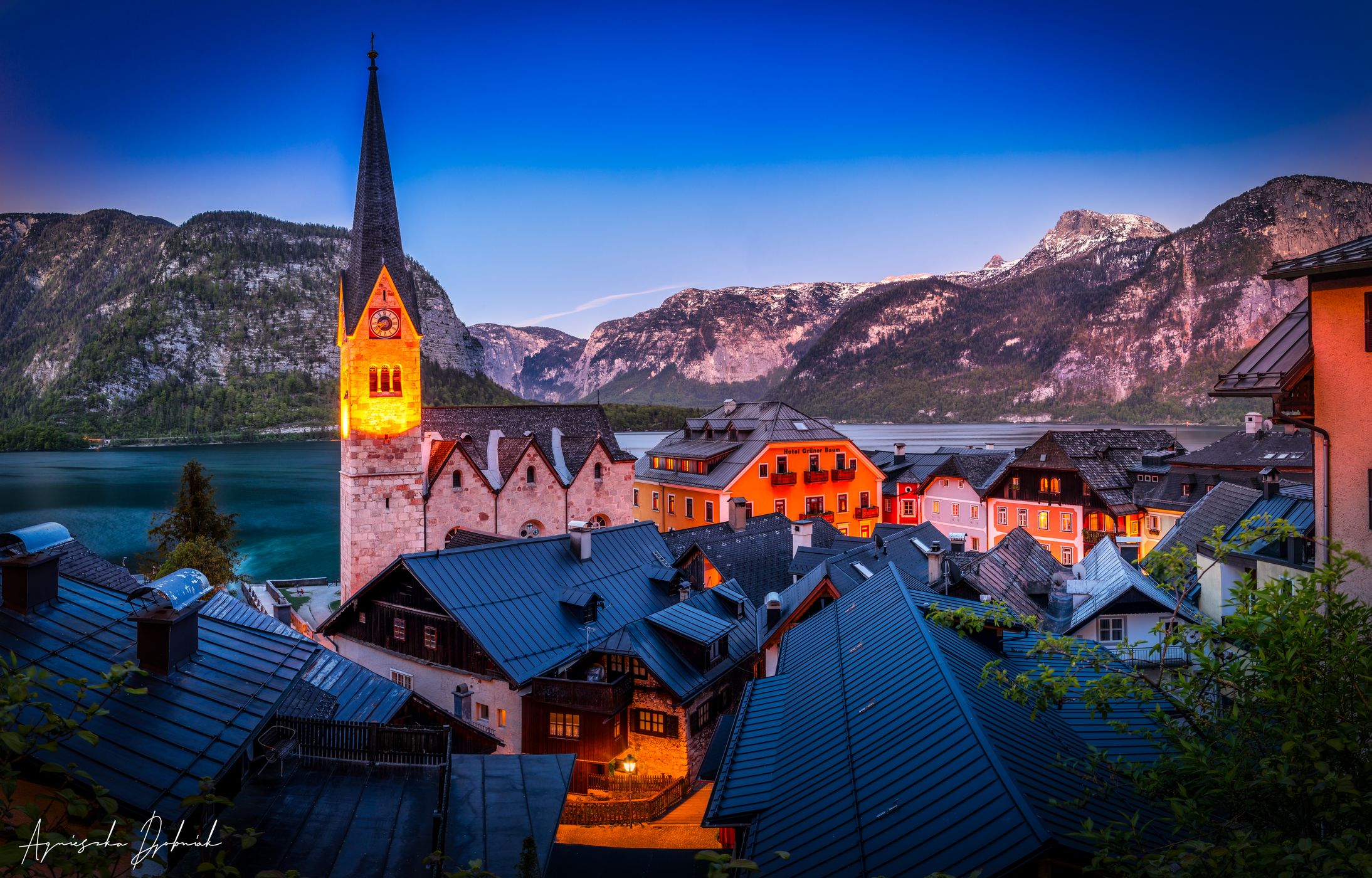 View of Hallstatt Lutheran Church, Austria
