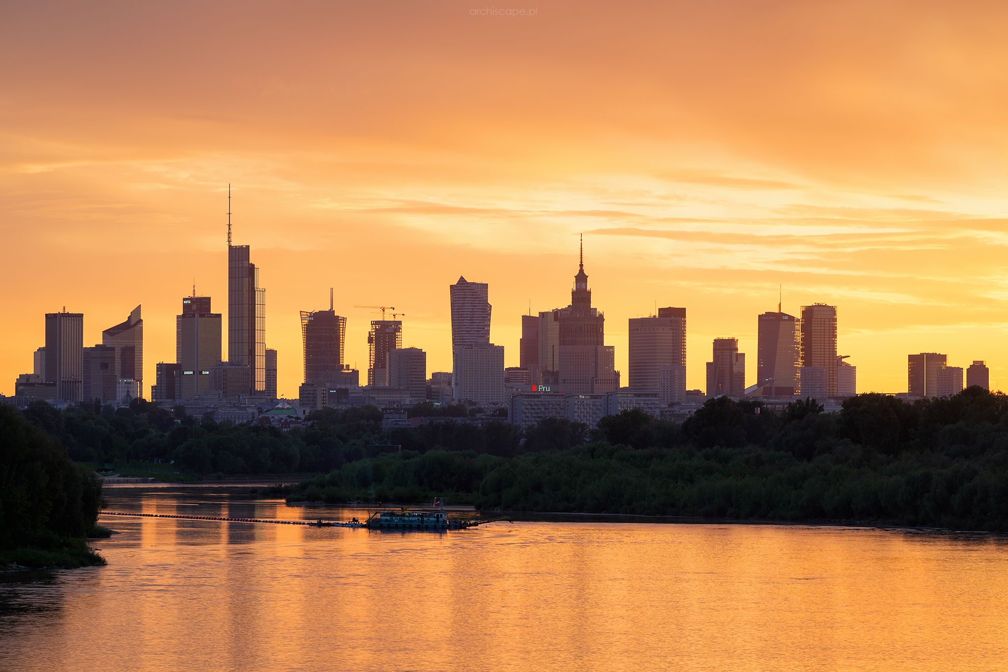 Warsaw panorama from Siekierkowski bridge, Poland
