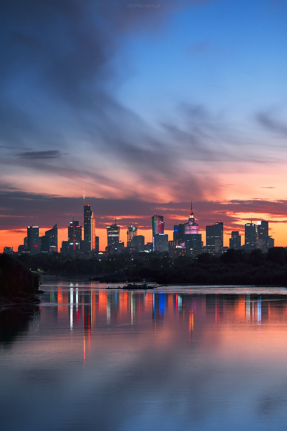 Warsaw panorama from Siekierkowski bridge, Poland