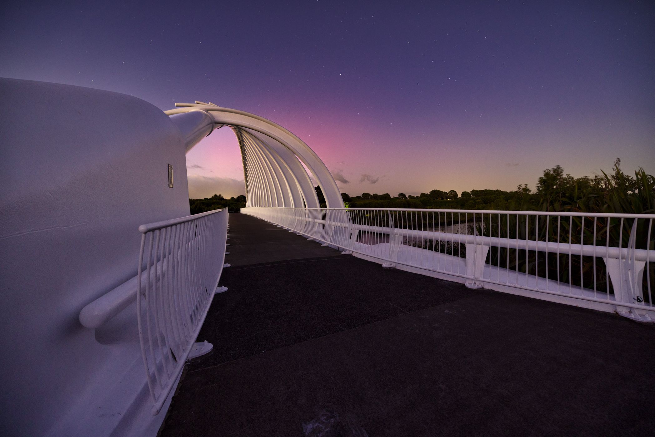 Aurora sunrise Te Rewa Rewa Bridge, New Plymouth., New Zealand