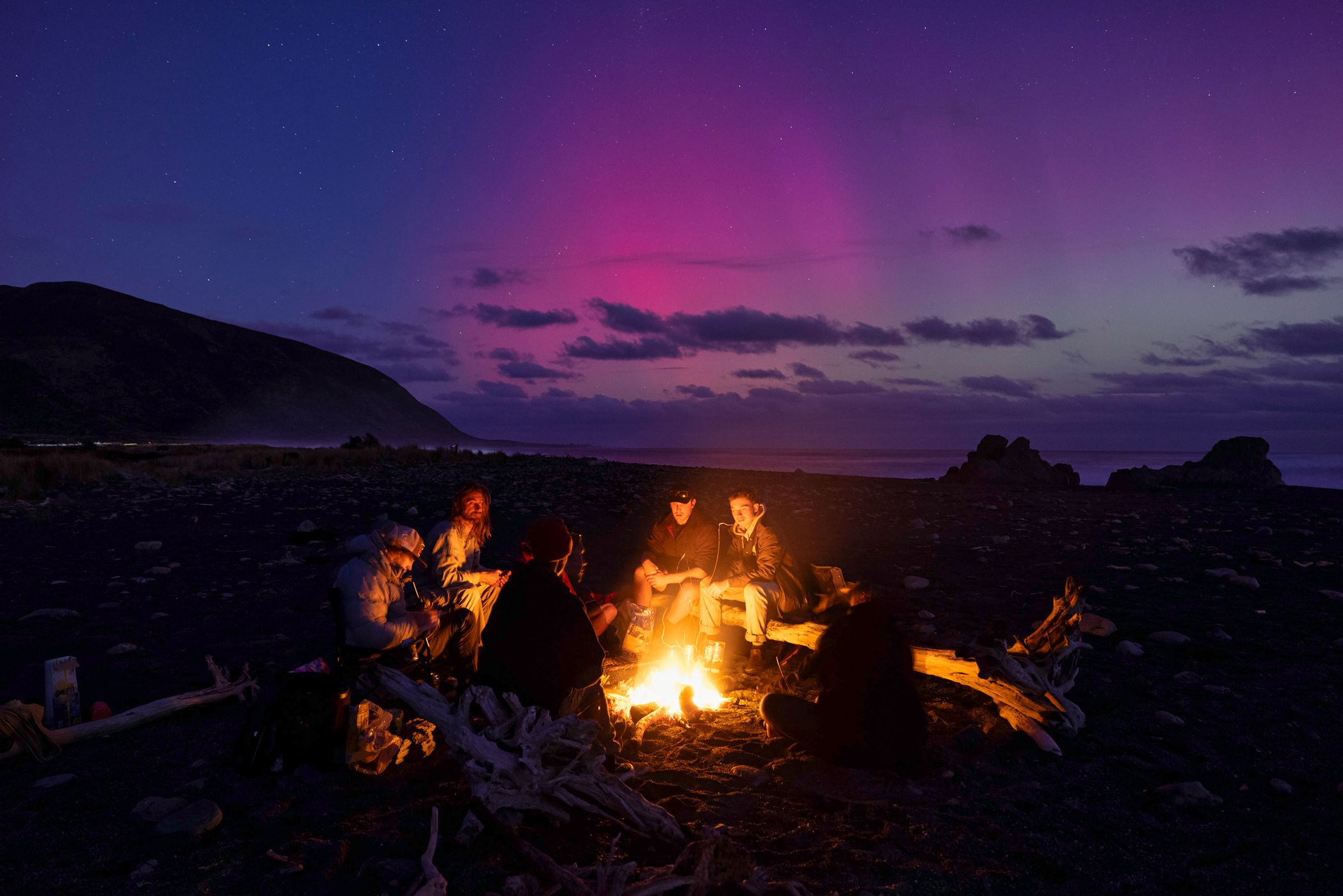 Aurora, Wainuiomatta Beach, Wellington, North Island, New Zealand