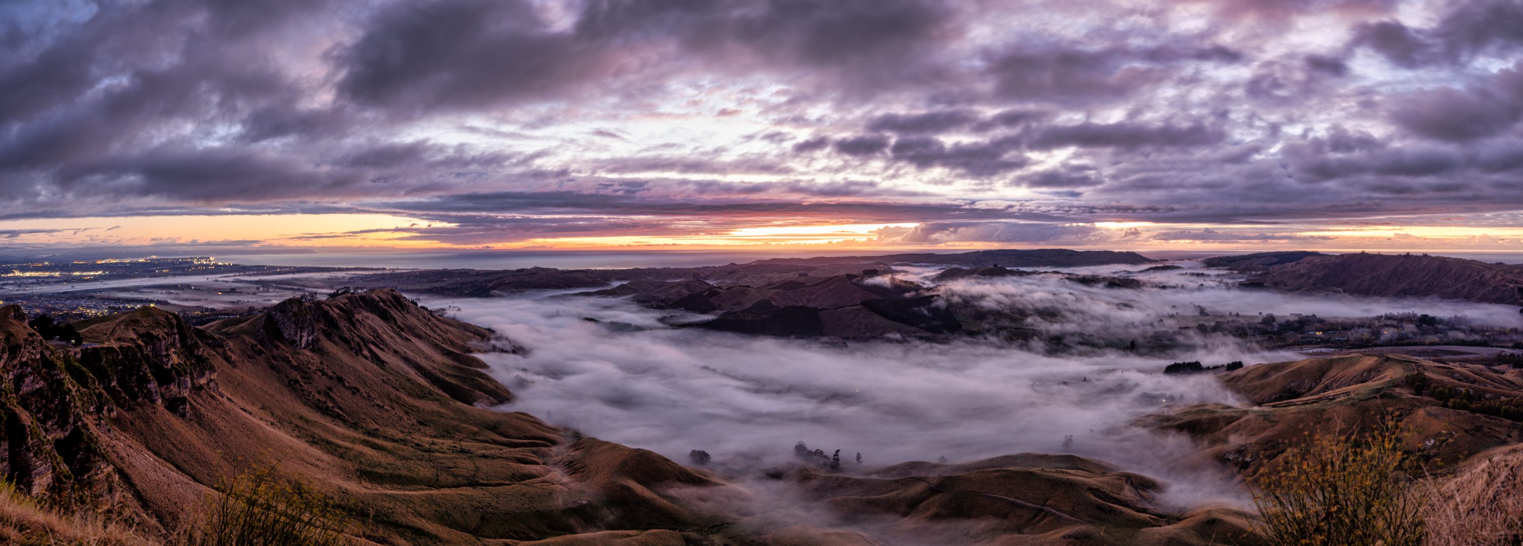 Fog sunrise Te Mata Peak, Tuki Tuki, North Island, New Zealand