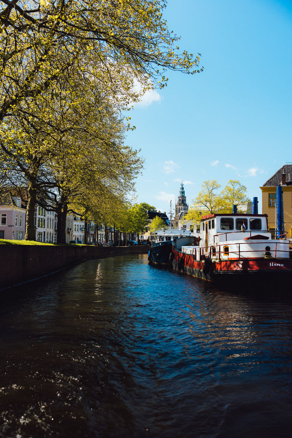 historic channel view in Groningen, Netherlands