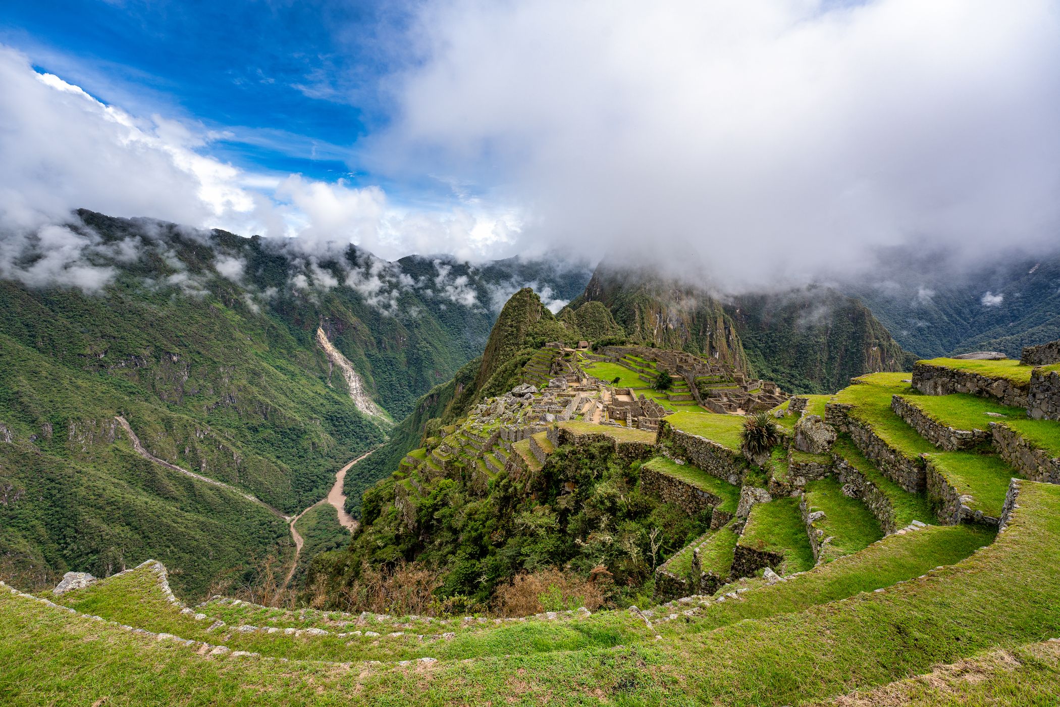 Machu Picchu, lower western terraces view, Peru