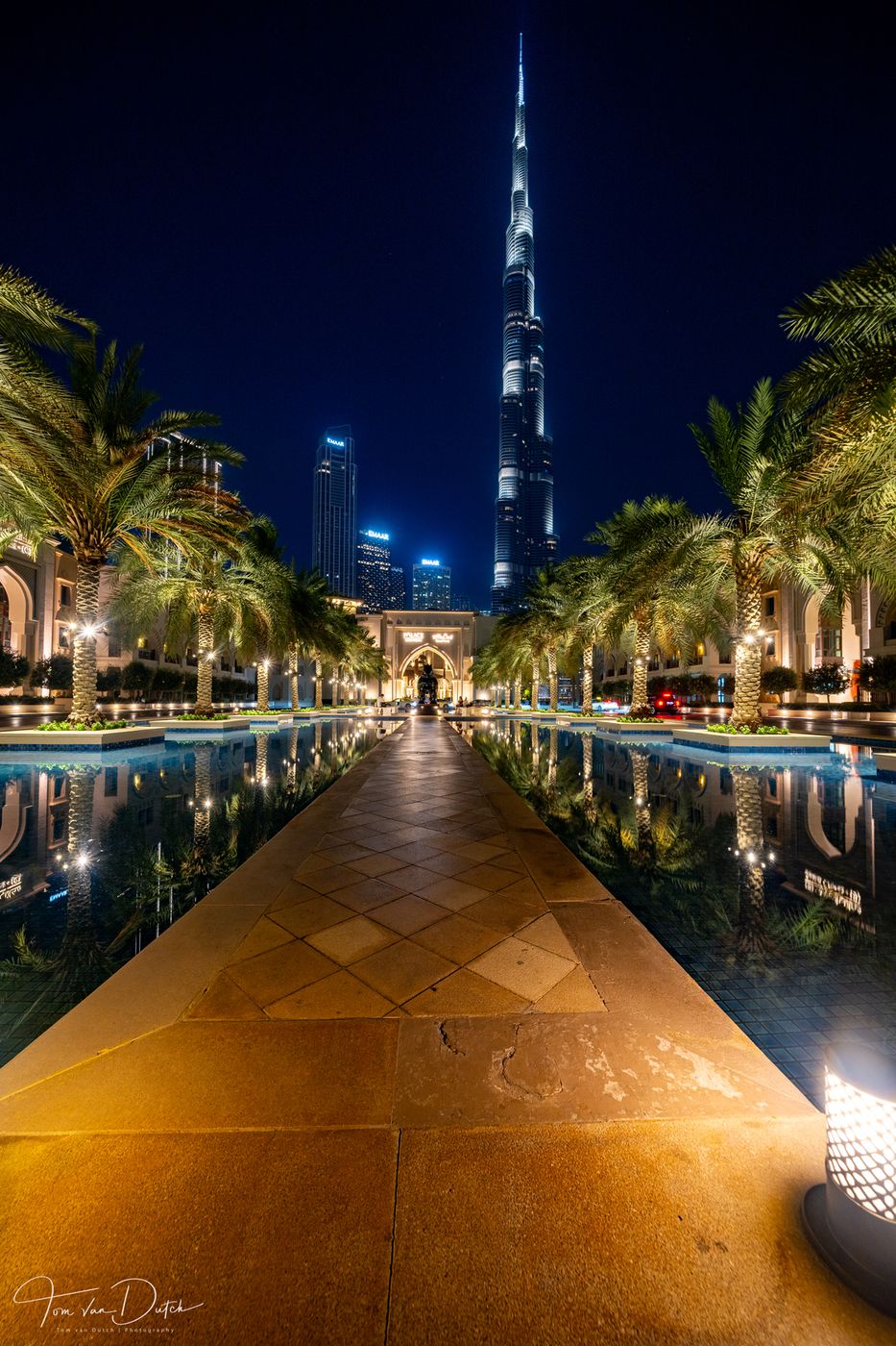Palace Pool with Burj Khalifa, Dubai, United Arab Emirates