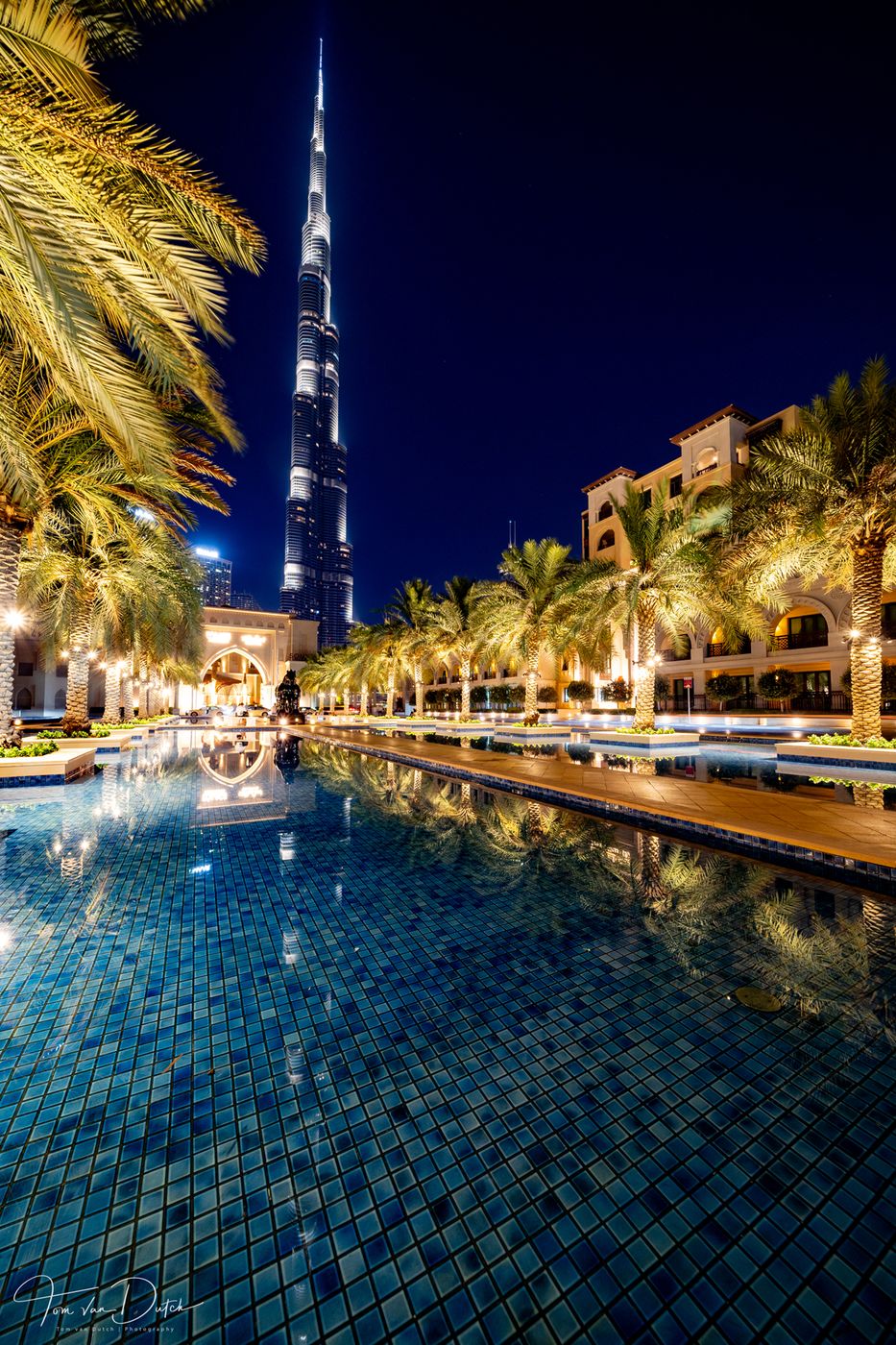 Palace Pool with Burj Khalifa, Dubai, United Arab Emirates
