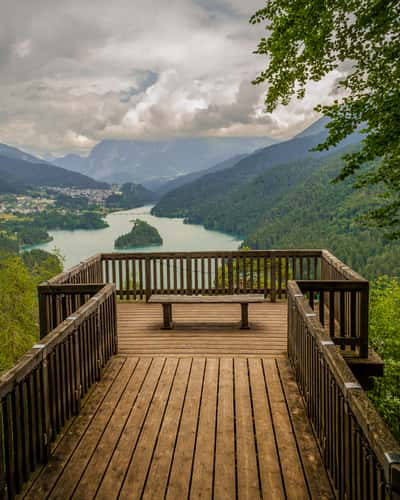 Panoramic view from Parco Roccolo over Lake of Cadore.