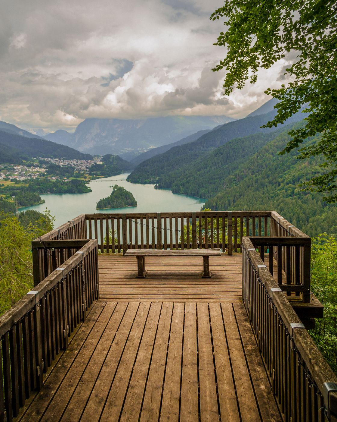 Panoramic view from Parco Roccolo over Lake of Cadore., Italy