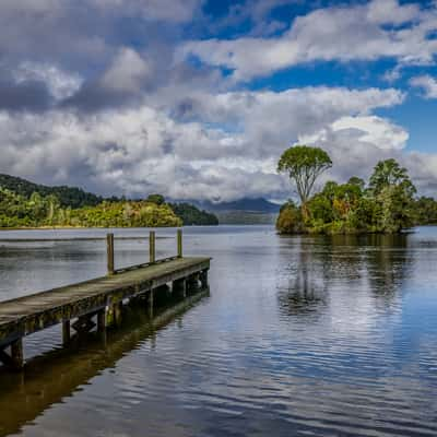 Small Island and Jetty, Lake Tarawera, Rotorua, North Island, New Zealand