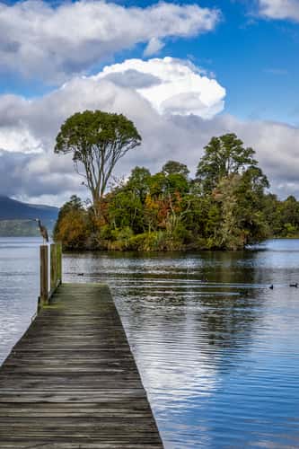 Small Island and Jetty, Lake Tarawera, Rotorua, North Island