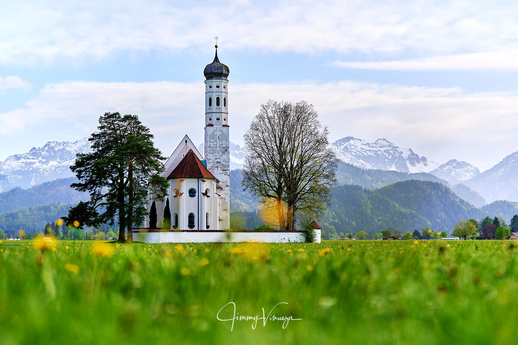 St. Coloman Church with Neuschwanstein, Bavaria, Germany