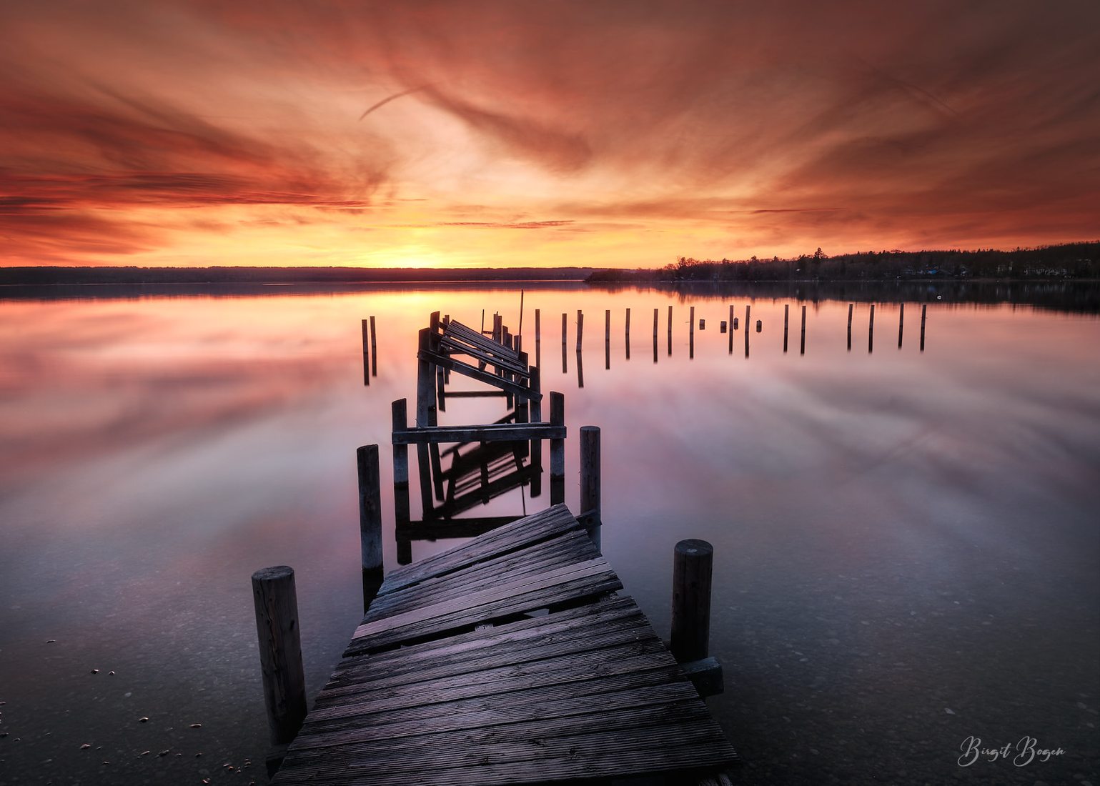 Wooden footbridge at Ammersee, Germany