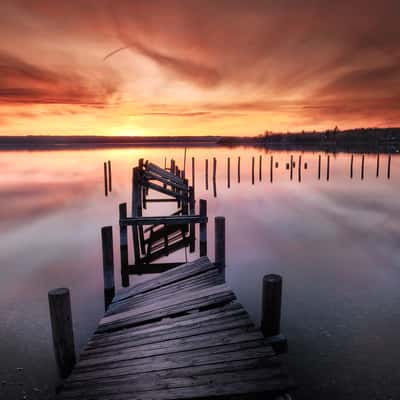 Wooden footbridge at Ammersee, Germany