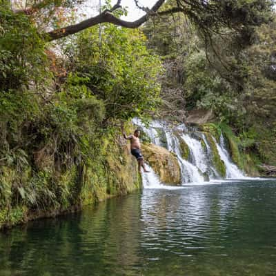 Taking a dip Maraetotara Falls, Hawkes Bay, North Island, New Zealand