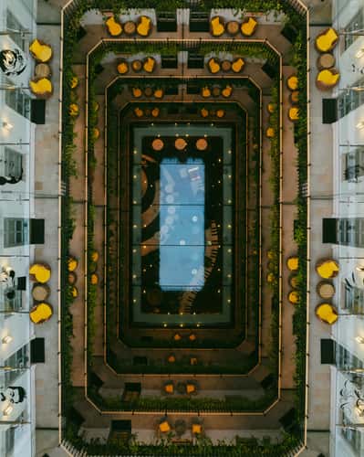 Top down staircase about the Aria Hotel, Budapest