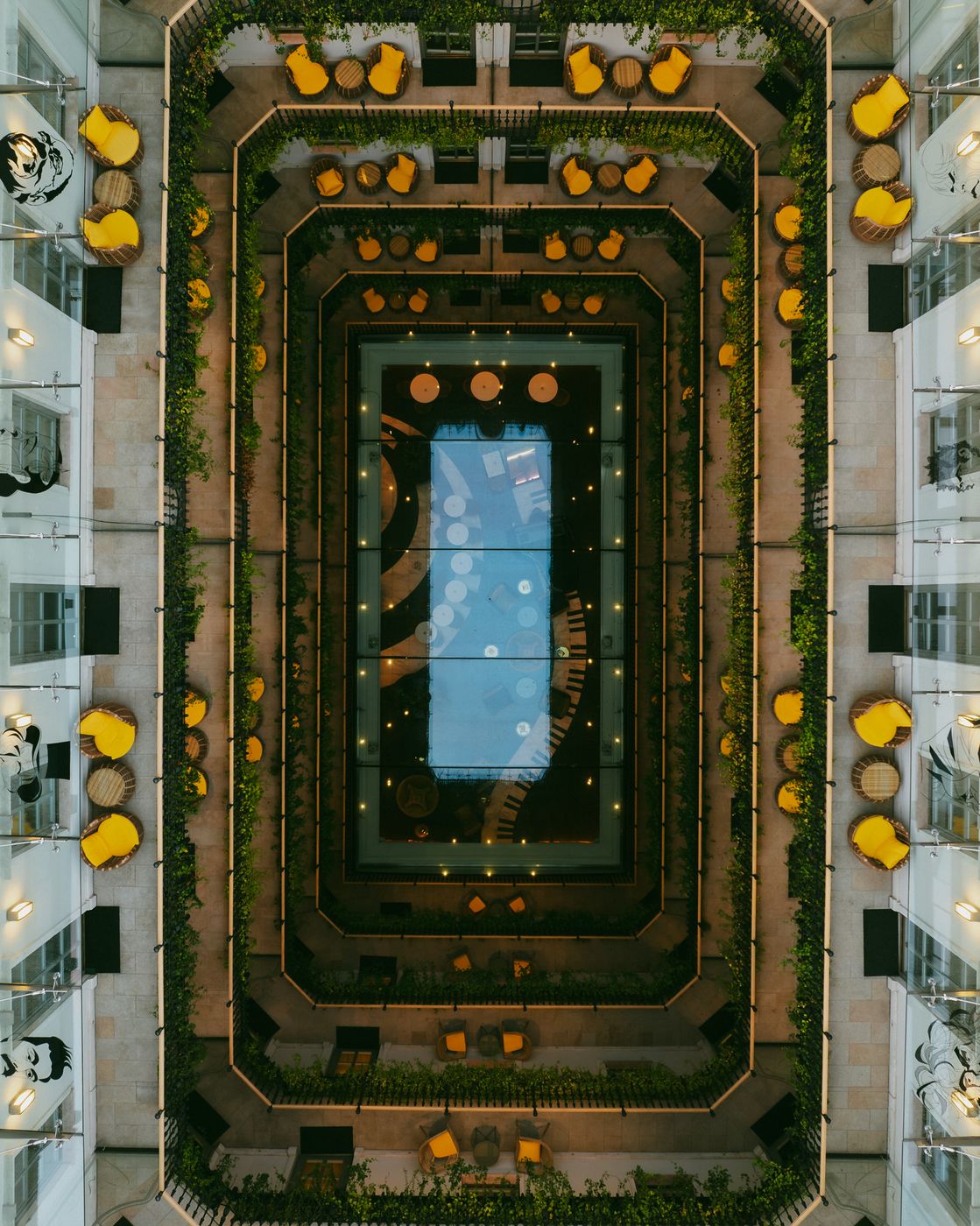 Top down staircase about the Aria Hotel, Budapest, Hungary