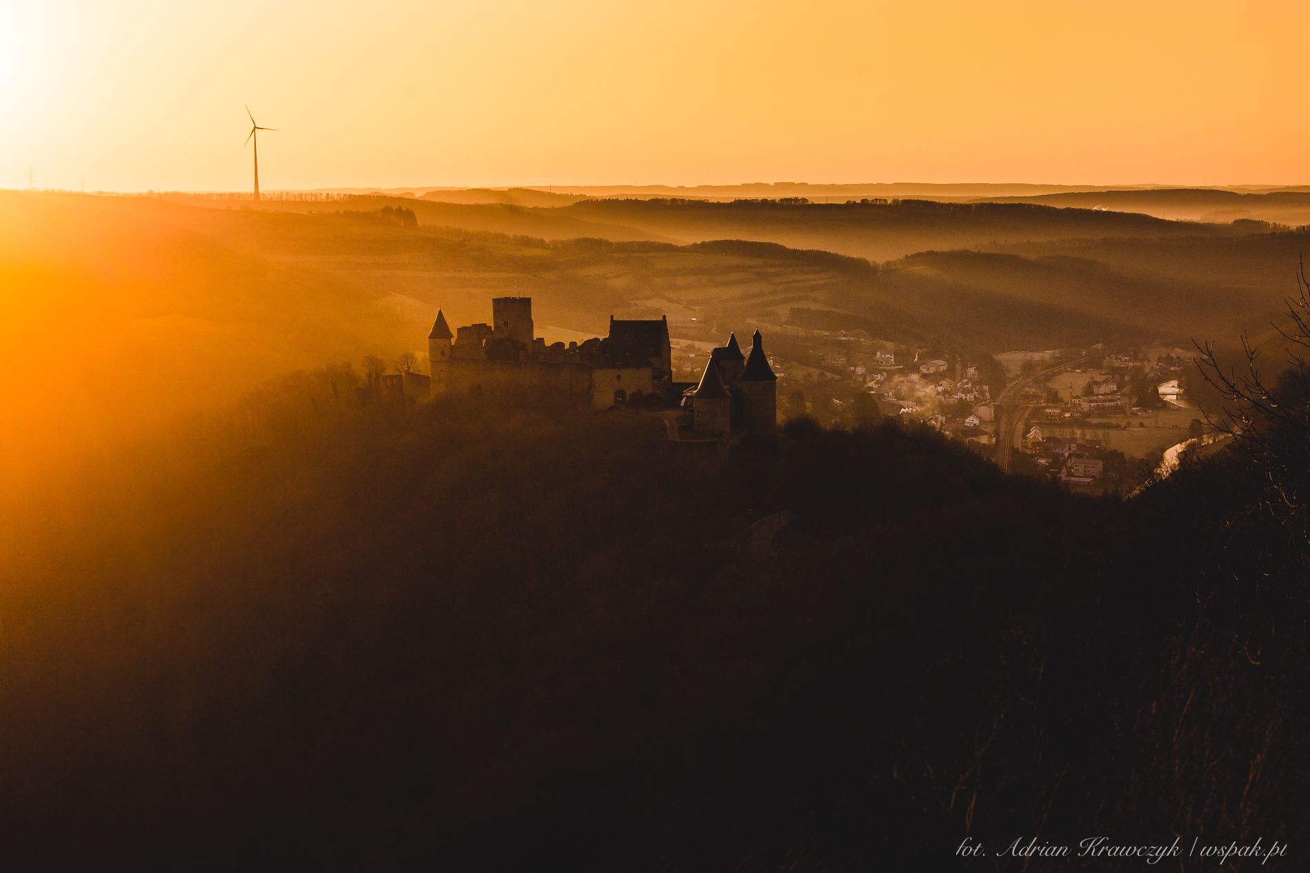 Chateau de Bourscheid view from Camping Panorama, Luxembourg