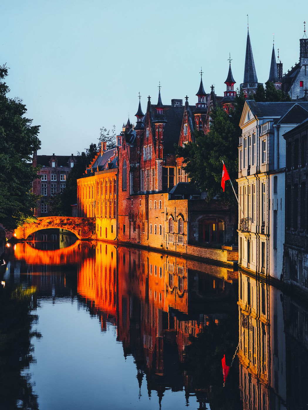 Historic Buildings at channel in Brugge, Belgium