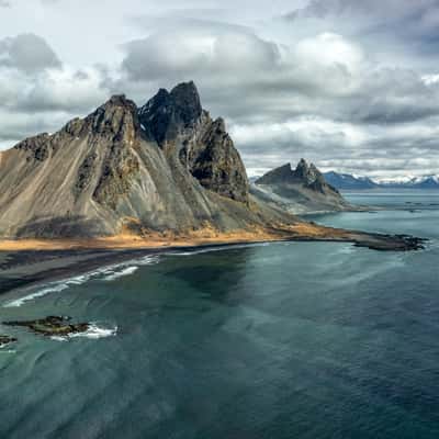 Aerial view over Stokksnes, Iceland