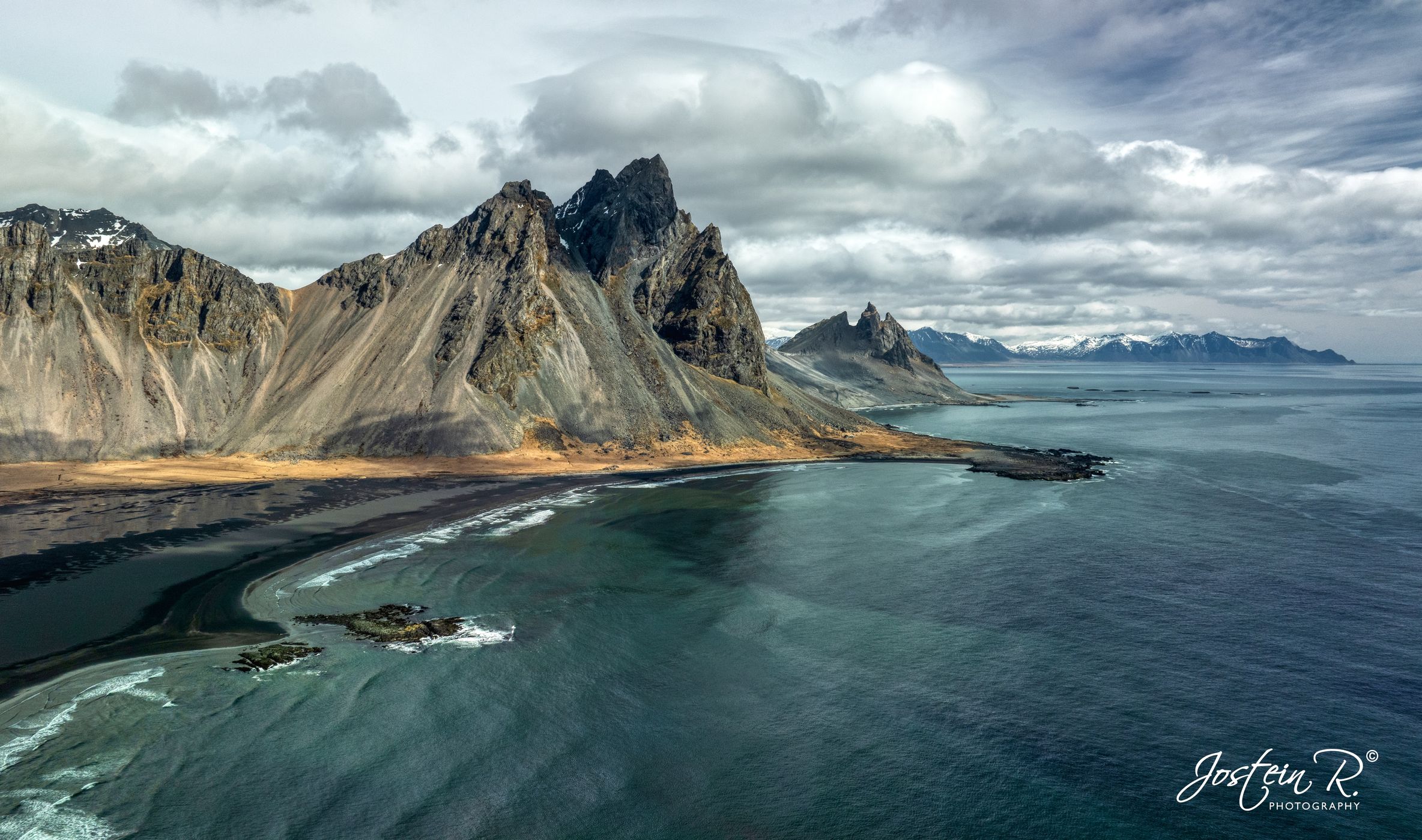 Aerial view over Stokksnes, Iceland