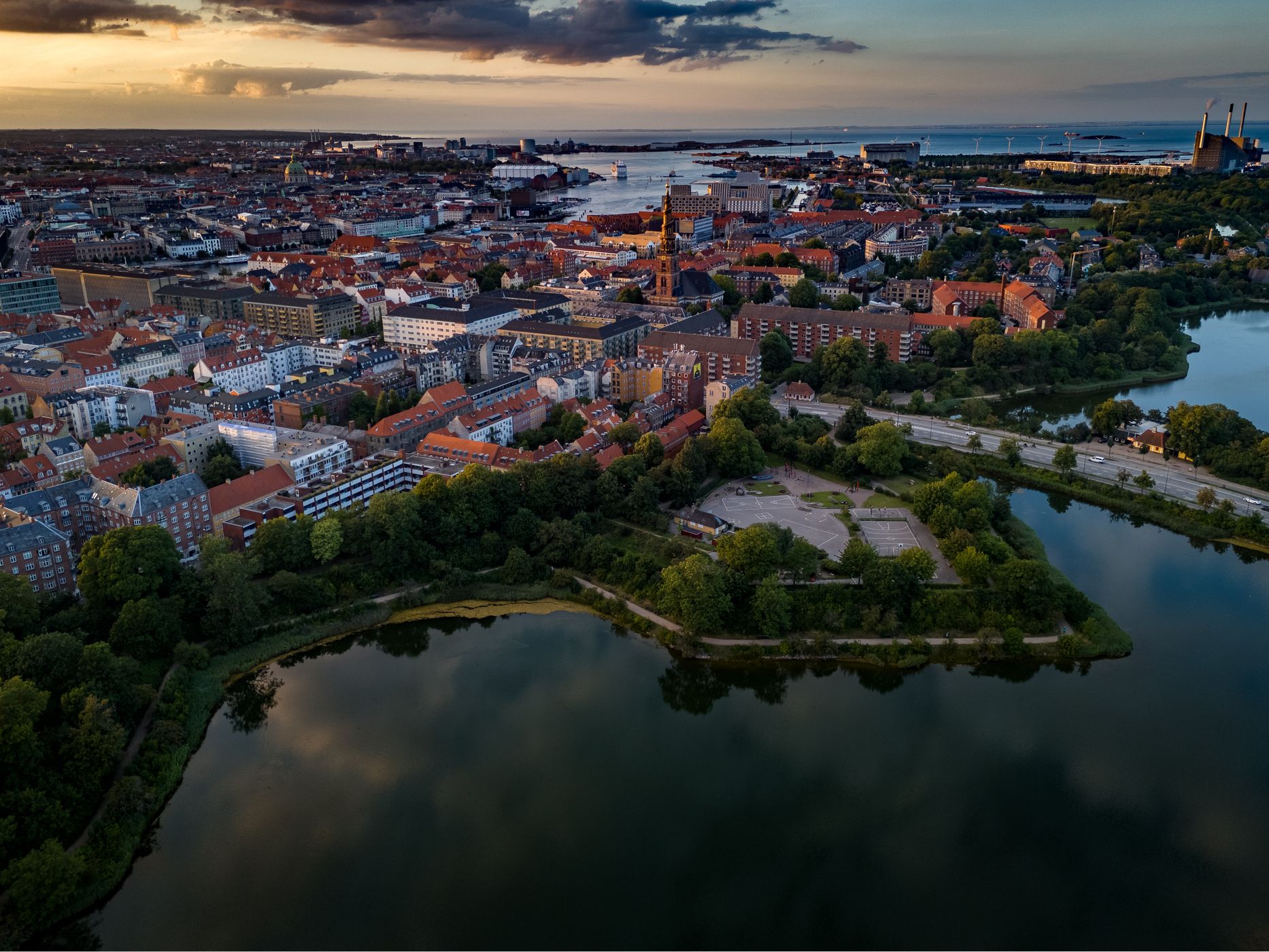 Lake with overview of Christianshavn, Copenhagen, Denmark