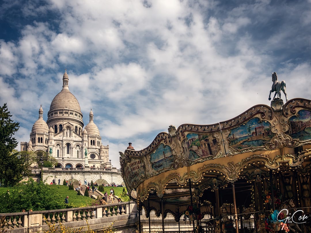 Sacre Coeur with Carrousel de Saint Pierre, France