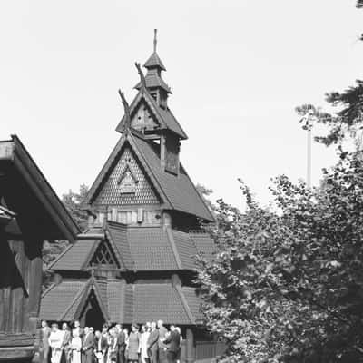 Viewing the Stave Church at Norsk Folkemuseum, Norway