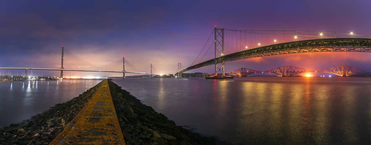 3 Bridges meet Forth Bridge, Edinburgh, Scotland,