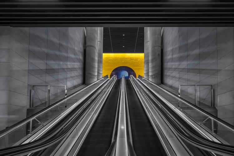Artwork at top of Escalator, Gadigal Station, Sydney