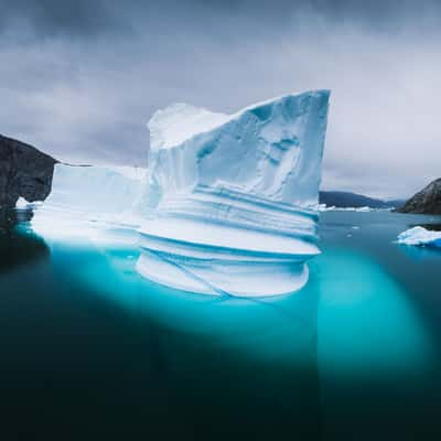 Icebergs around glacier front, Sermilik, Greenland