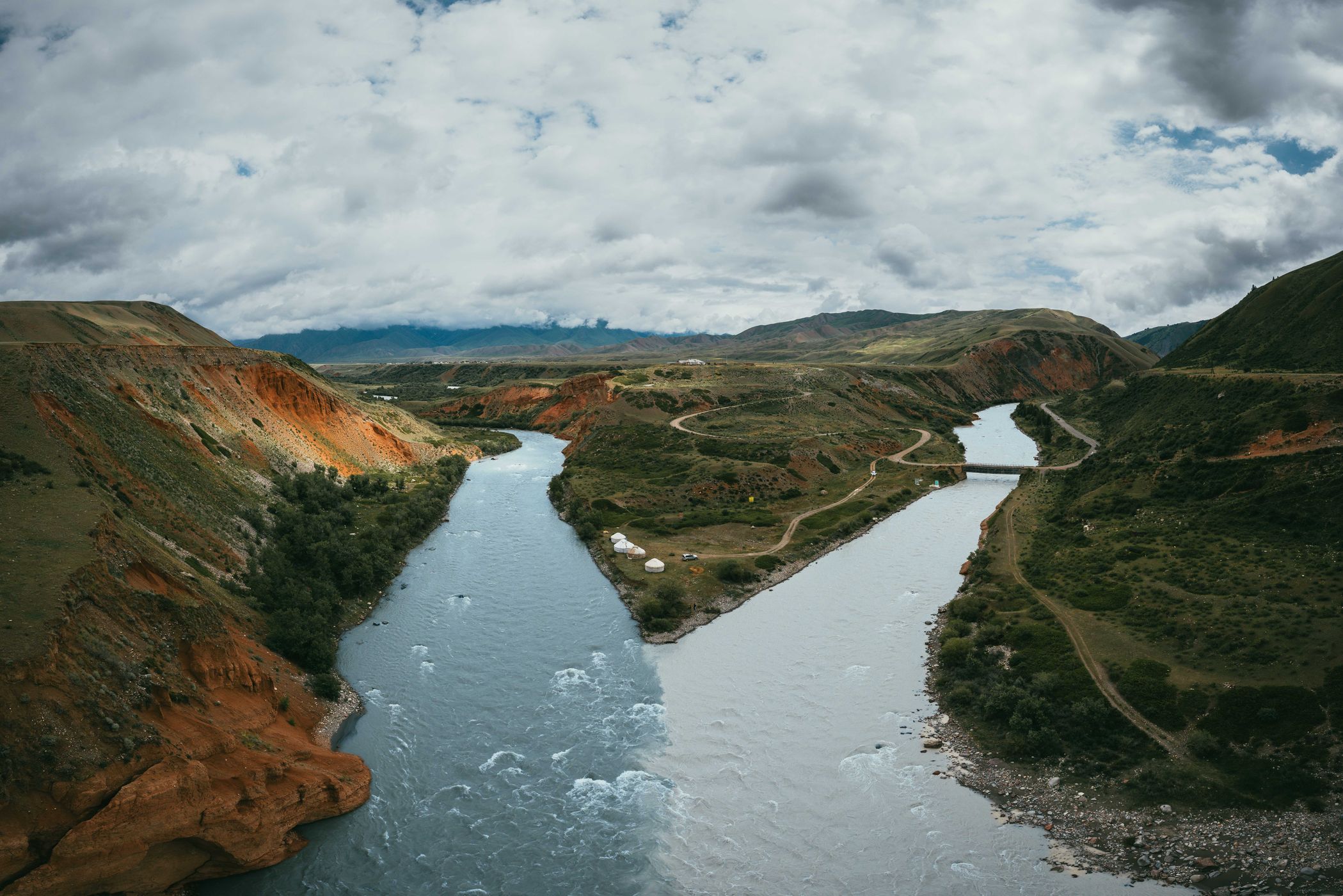 Naryn River Joining from Observation Point, Naryn Region, Kyrgyz Republic
