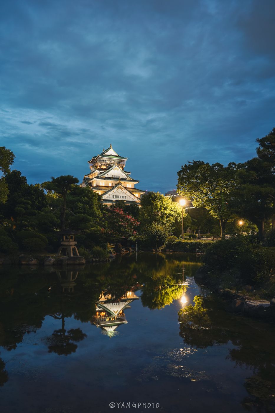 Zen garden shot of Osaka Castle, Japan