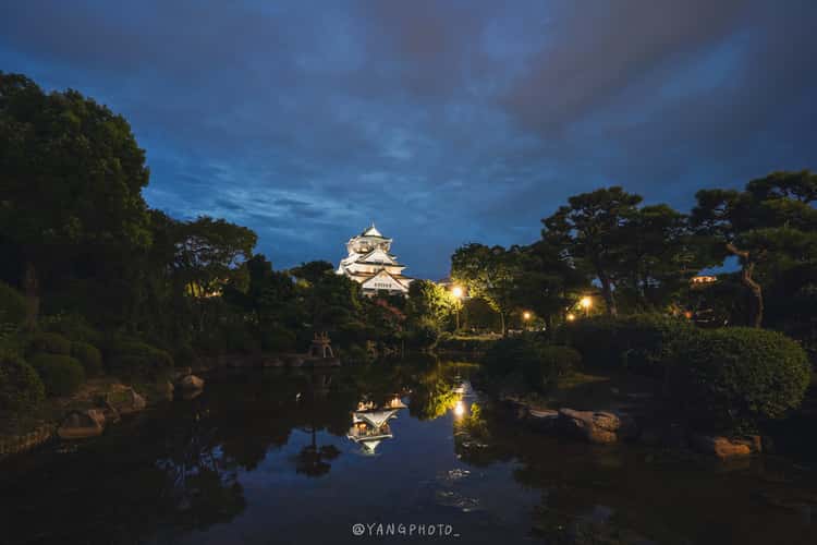 Zen garden shot of Osaka Castle