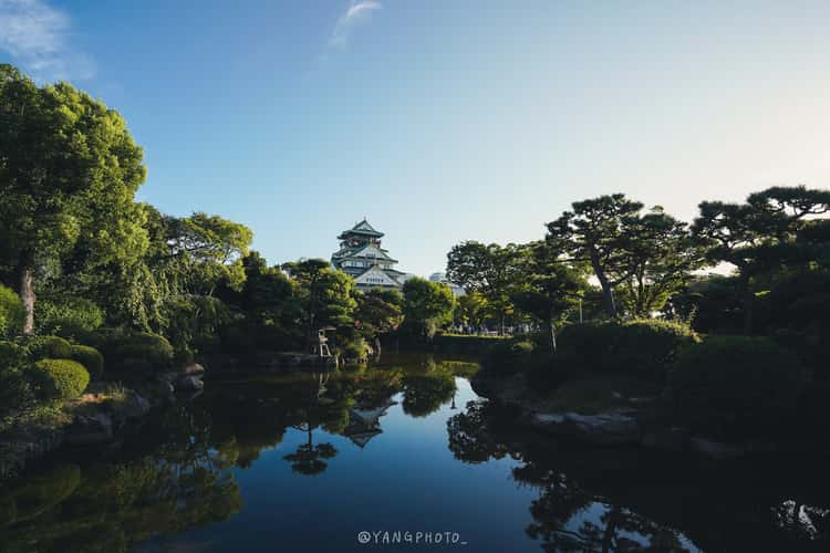 Zen garden shot of Osaka Castle