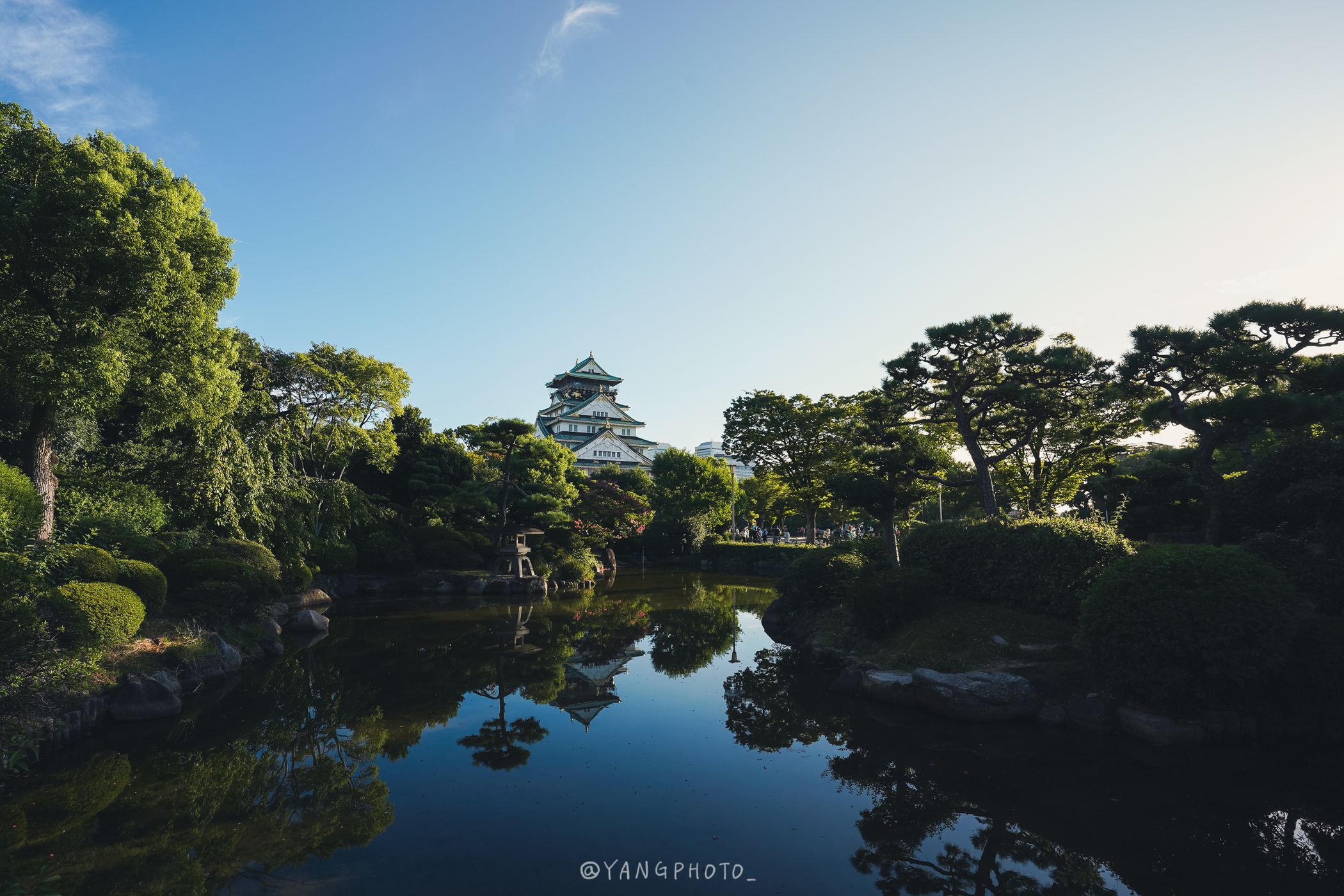 Zen garden shot of Osaka Castle, Japan