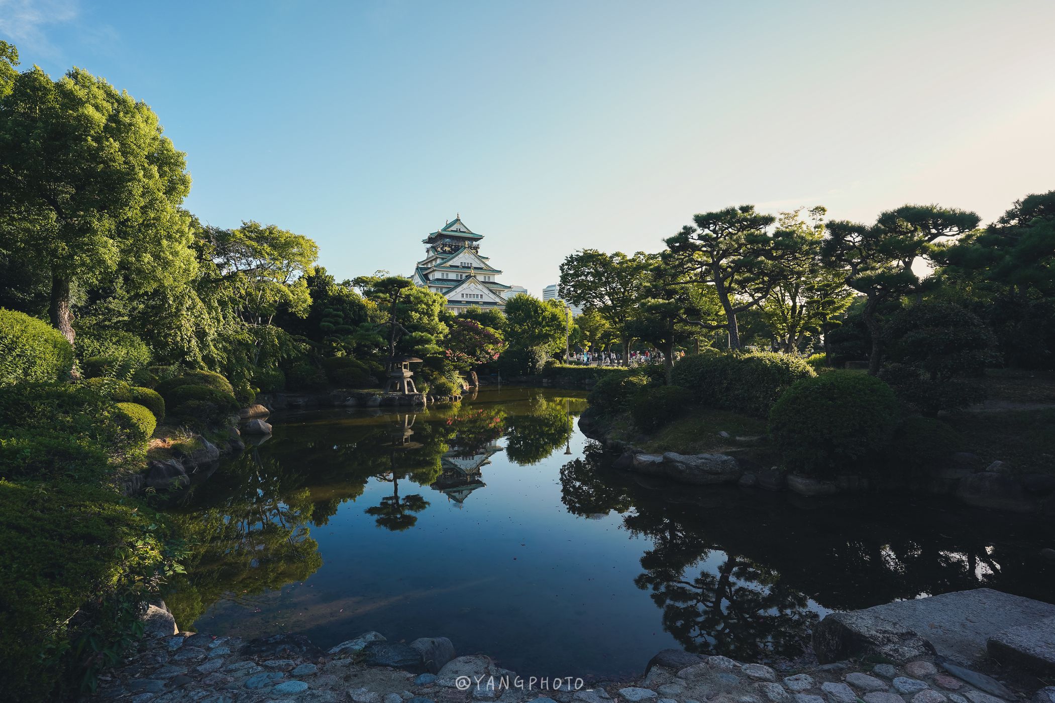 Zen garden shot of Osaka Castle, Japan