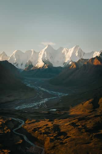 View to Tien-Shan peaks, Sary-Jaz valley