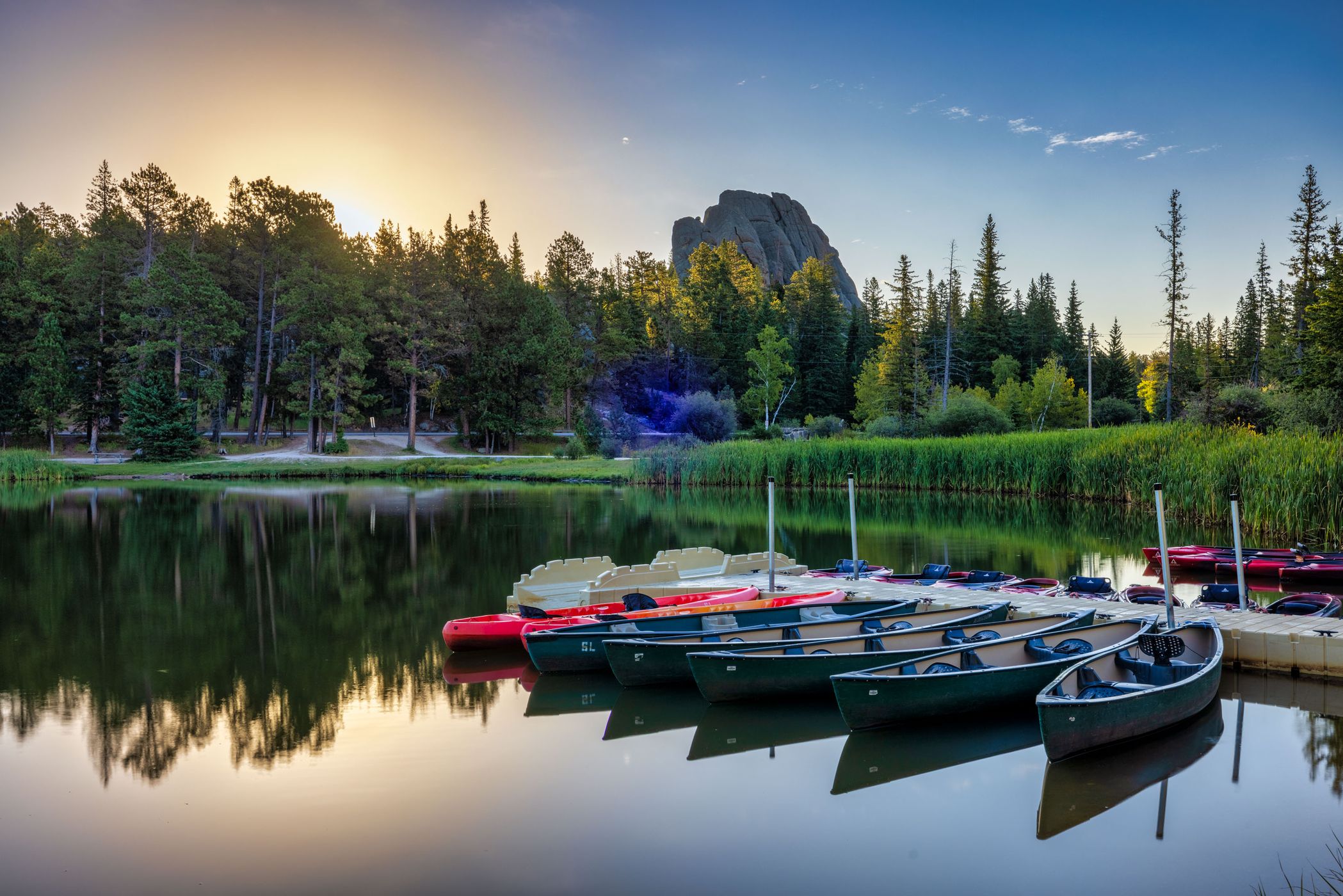 Boats Sylvan Lake, Custer State Park, South Dakota, USA