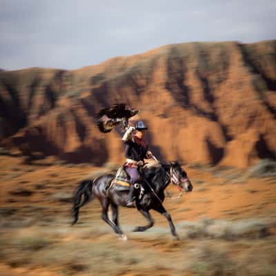 Eagle hunter, Issyk-Kul Region, Kyrgyz Republic