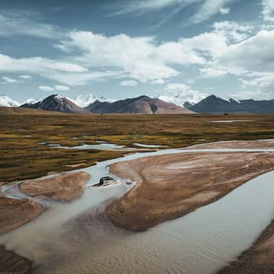 Glacier river crossing, Kakschaaltoo Mountain Range, Kyrgyz Republic