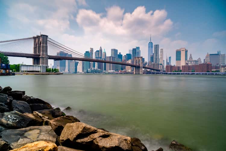 Landscape style cityscape shot of lower Manhattan