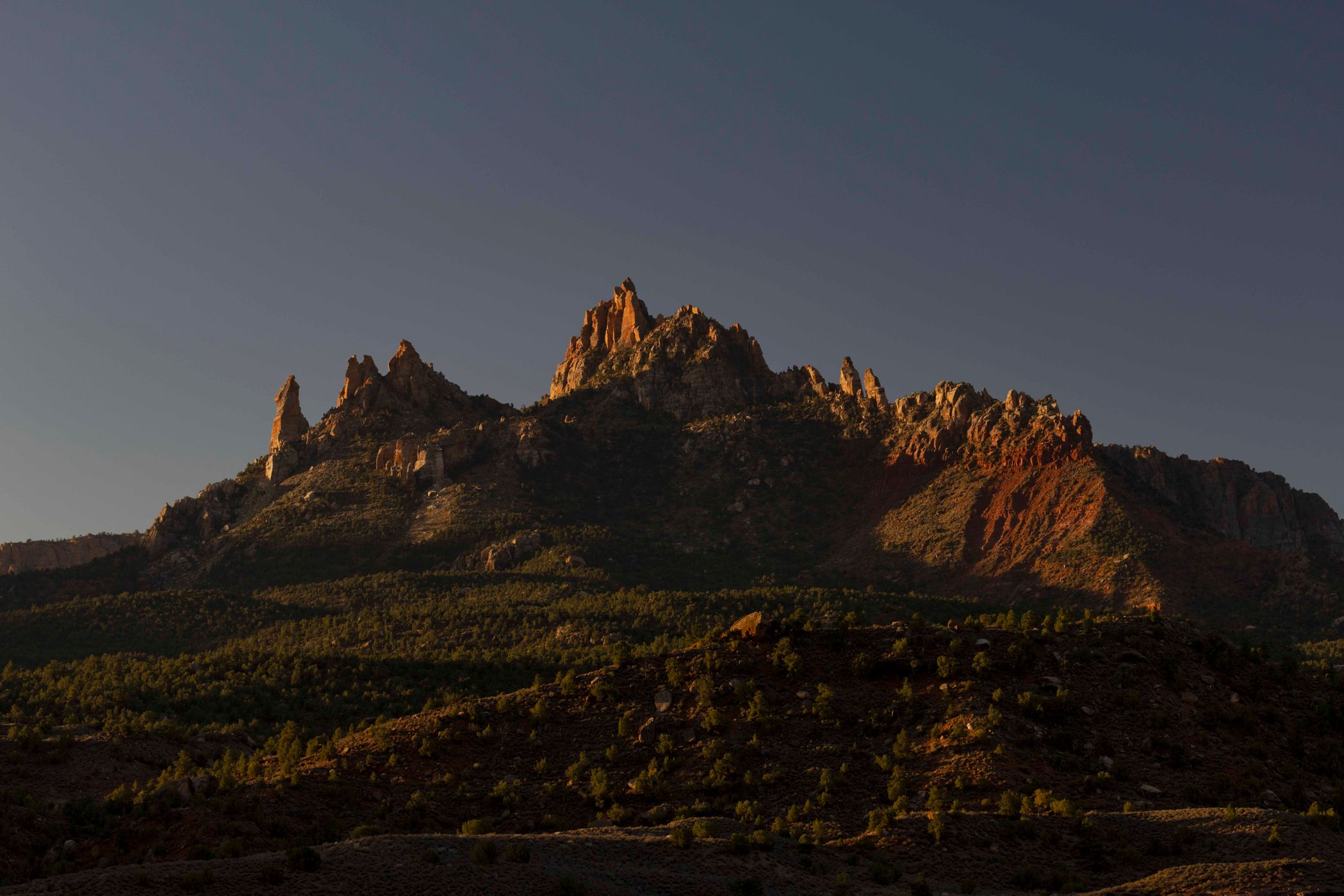 Sunrise western Springdale, Zion National Park, Utah, USA